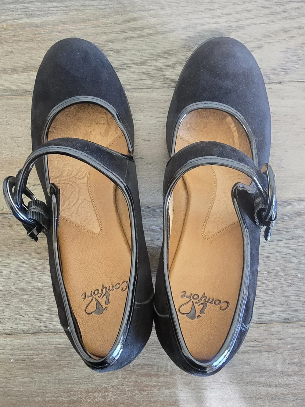 iComfort Black Suede Mary Jane Kitten Heels Buckle Strap Shoes 7.5 Retro Goth